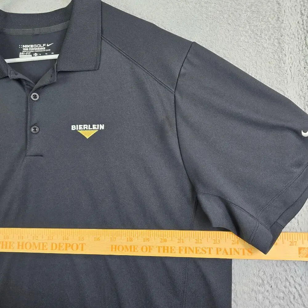 Nike Dri-Fit Golf Polo Shirt Men's XL Black Bierlein Front & Sleeve‎ Logo Casual